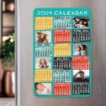 2024 Year Monthly Calendar Modern Photo Collage Magnet<br><div class="desc">This personalized 2024 year monthly calendar has a mid-century modern geometric look with asymmetrical color blocks and cut-out paper style typography. Use the easy templates to add six of your favorite photos (horizontal work best, but all shapes will automatically adjust to fit the frames). This vibrant, ultra-mod calendar will help...</div>