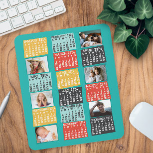 2024 Year Monthly Calendar Modern Photo Collage Mouse Pad