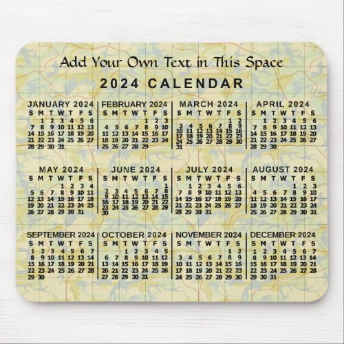 2024 Year Monthly Calendar Old Map Personalized Mouse Pad