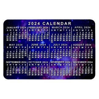 2024 Year Monthly Calendar Outer Space Nebula Magnet