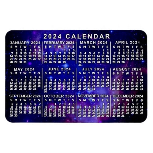 2024 Year Monthly Calendar Outer Space Nebula Magnet