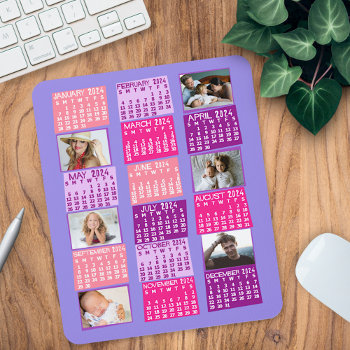 2024 Year Monthly Calendar Photo Collage Cute Mod Mouse Pad by FancyCelebration at Zazzle