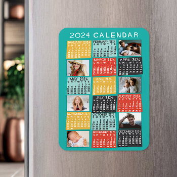 2024 Year Monthly Calendar Photo Collage Modern Magnet by FancyCelebration at Zazzle