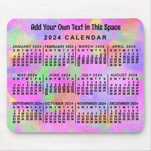 2024 Year Monthly Calendar Rainbow of Paint Custom Mouse Pad