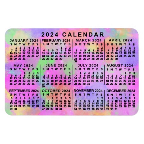 2024 Year Monthly Calendar Rainbow Splatter Paint Magnet