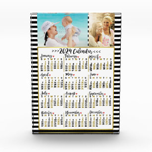 2024 Year Monthly Calendar Stripes   Custom Photos Acrylic Award