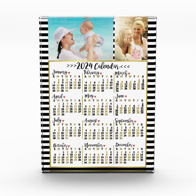 2024 Year Monthly Calendar Stripes | Custom Photos Acrylic Award (Front)