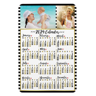 2024 Year Monthly Calendar Stripes   Custom Photos Magnet