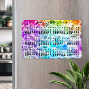 2024 Year Monthly Calendar Tiedye Hippie Rainbow Magnet