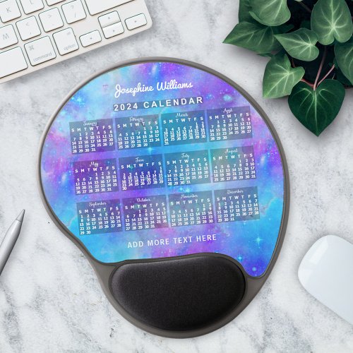 2024 Year Monthly Calendar Watercolor Stars Custom Gel Mouse Pad