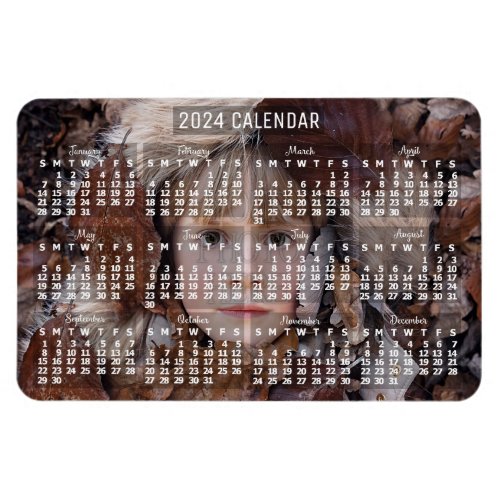 2024 Year Monthly Calendar White  Add Photo Magnet