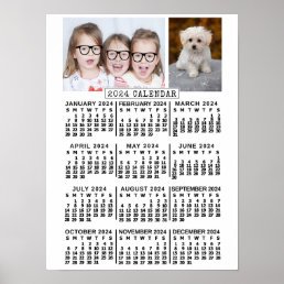2024 Year Monthly Calendar White | Custom Photos Poster