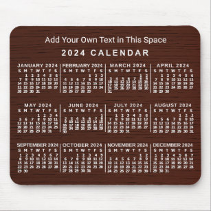 2024 Year Monthly Calendar Wood Grain Custom Text Mouse Pad