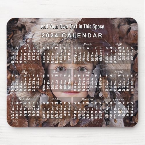 2024 Year Monthly Photo Calendar White  Custom Mouse Pad