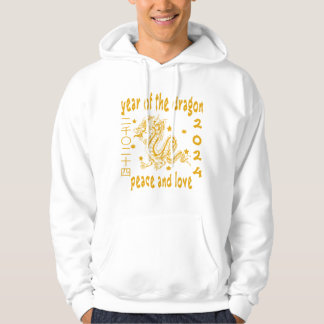 2024 Year Of Dragon Peace And Love Gold White. Hoodie