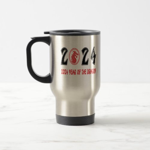 2024 Year Of The Dragon Chinese YearBlack White  Travel Mug