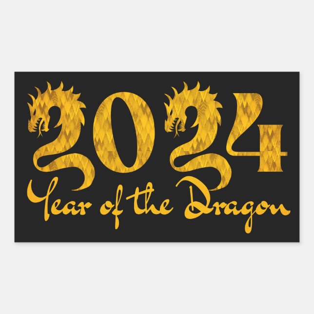 2024 YEAR OF THE DRAGON GOLD RECTANGULAR STICKER (Front)