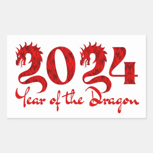 2024 YEAR OF THE DRAGON RED RECTANGULAR STICKER