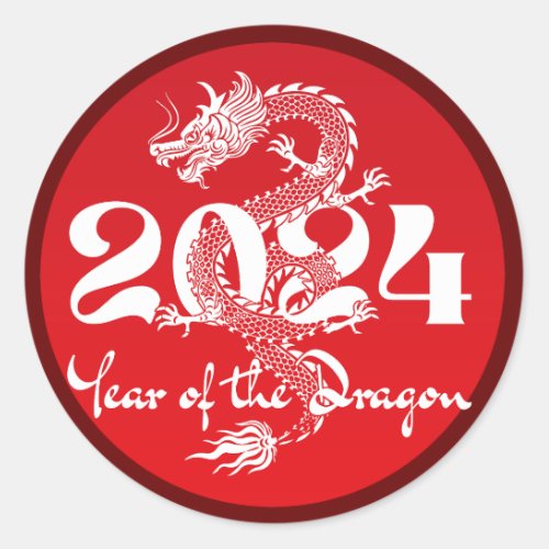 2024 year of the dragon red white classic round sticker