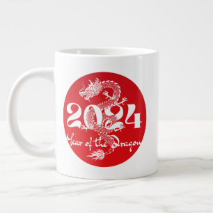 2024 year of the dragon red white giant coffee mug