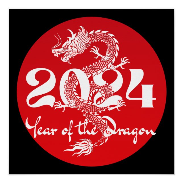 2024 year of the dragon red white poster (Front)