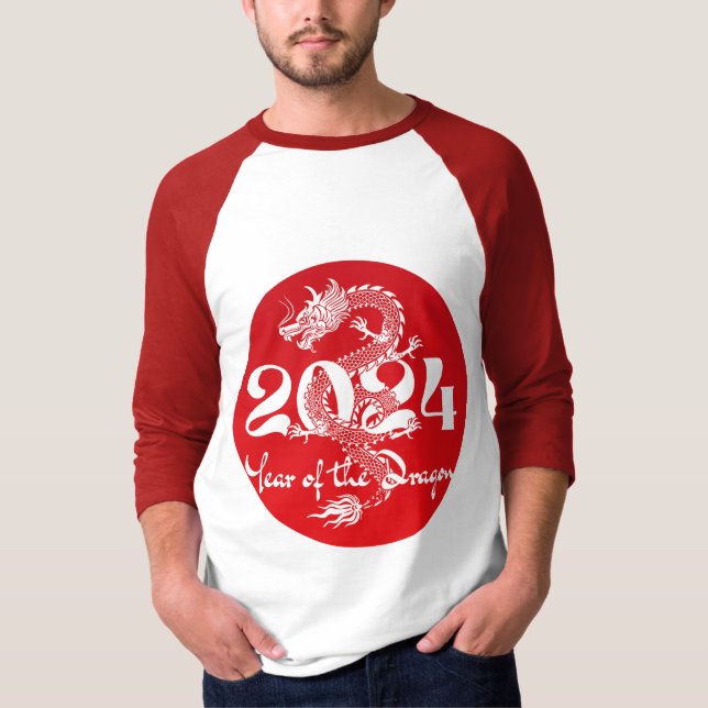 2024 year of the dragon red white T-Shirt (Front)