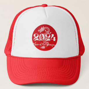 2024 year of the dragon red white trucker hat
