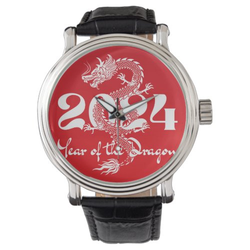 2024 year of the dragon red white watch