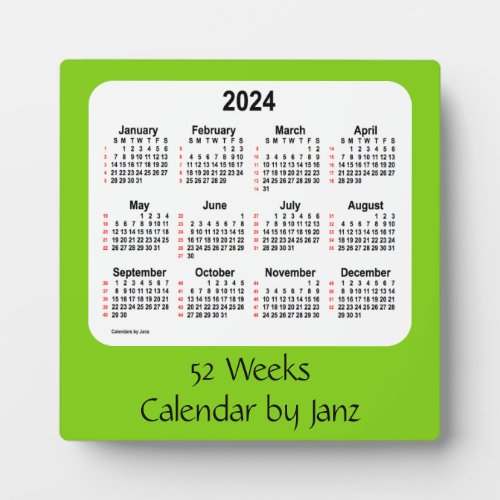 2024 Yellow Green 52 Weeks Calendar by Janz Plaque
