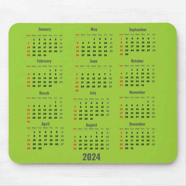 2024 Yellow Green 52 Weeks Calendar Mouse Pad (Front)
