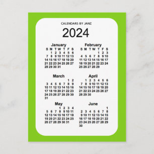 2024 Yellow Green 6 Month Mini Calendar by Janz Postcard