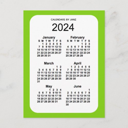 2024 Yellow Green 6 Month Mini Calendar by Janz Postcard