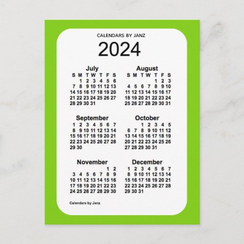 2024 Yellow Green 6 Month Mini Calendar by Janz Postcard