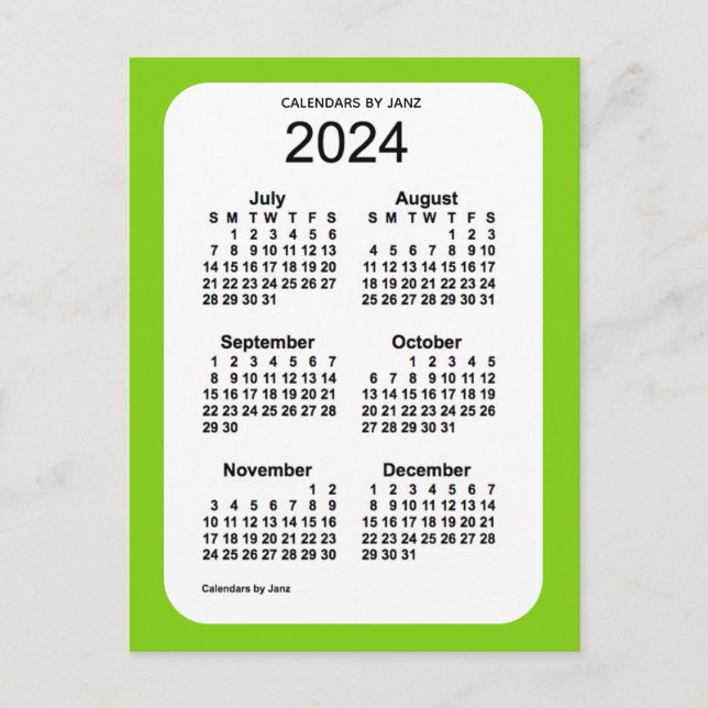 2024 Yellow Green 6 Month Mini Calendar by Janz Postcard (Front)