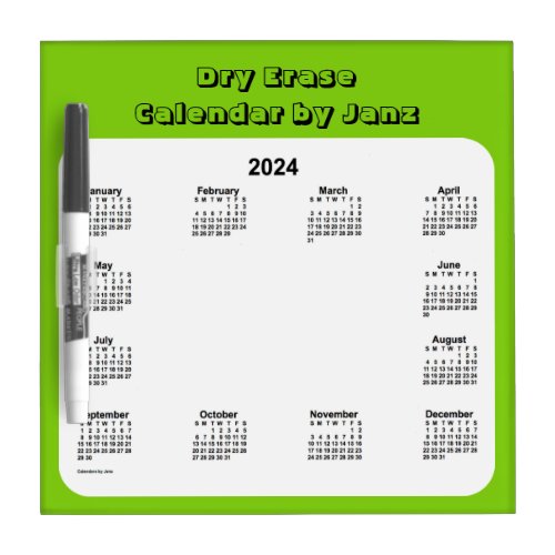 2024 Yellow Green Calendar by Janz Dry Erase Board
