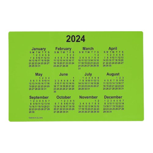 2024 Yellow Green Laminated Calendar by Janz Placemat