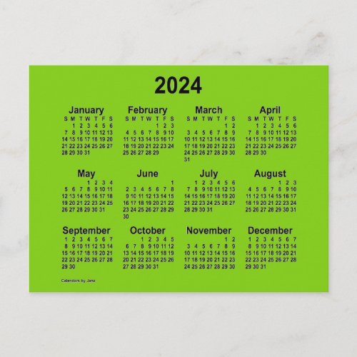 2024 Yellow Green Mini Calendar by Janz Postcard