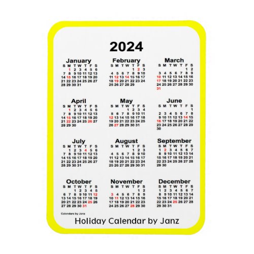 2024 Yellow Holiday Calendar by Janz Magnet
