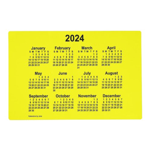 2024 Yellow Laminated Calendar by Janz Placemat