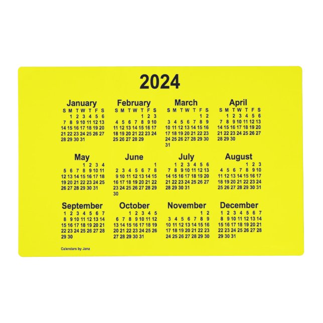 2024 Yellow Laminated Calendar by Janz Placemat (Front)