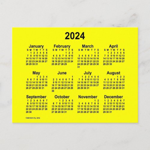 2024 Yellow Mini Calendar by Janz Postcard