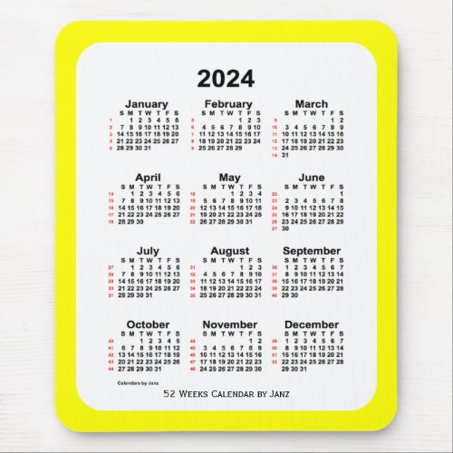 2024 Yellow Two Tone 52 Week Calendar by Janz Mouse Pad