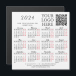 2024 Your Logo QR Code Business Calendar Magnet<br><div class="desc">This simple square 2024 magnetic calendar is a template to place your logo, generate a QR code by typing your URL, add company contacts, slogan or another text for your clients and colleagues. It's a Monday to Sunday calendar where months are in script font. Saturdays and Sundays are in red...</div>