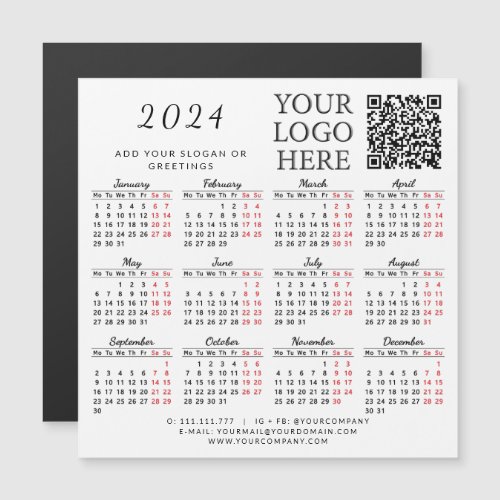 2024 Your Logo QR Code Business Calendar Magnet