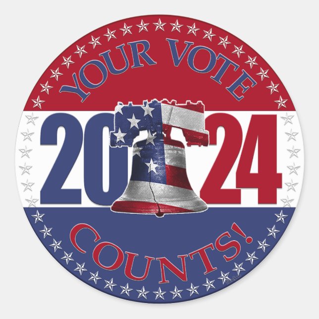 2024 Your Vote Counts Liberty Bell Classic Round Sticker (Front)