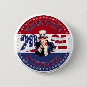 2024 Your Vote Counts Uncle Sam Button