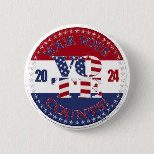 2024 Your Vote Counts USA Flag V O T E! Button