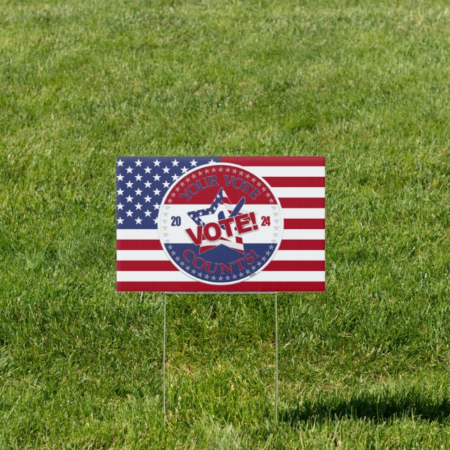 2024 Your Vote Counts VOTE! Star Check Mark Sign (Insitu)