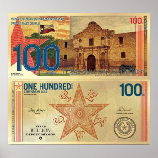 2025 100 Centigram Gold Aurum Texas The Alamo Poster