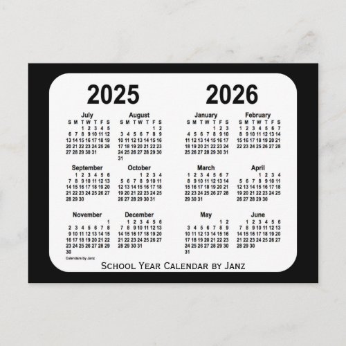 2025_2026 Black and White School Calendar by Janz Postcard